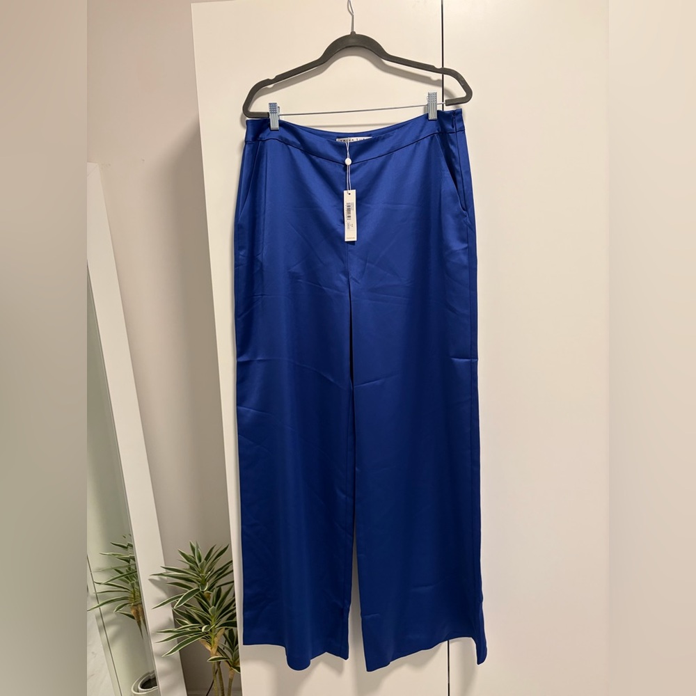 Trina Turk Ines Blue Satin Wide Leg Pants